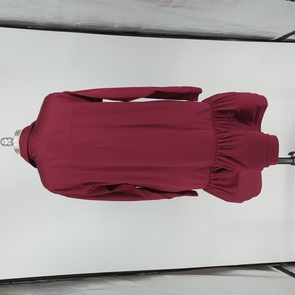 Catherine Regehr Satin Ruffle Hem Shirtdress Red M preppy coastal grandma spring - Picture 2 of 8
